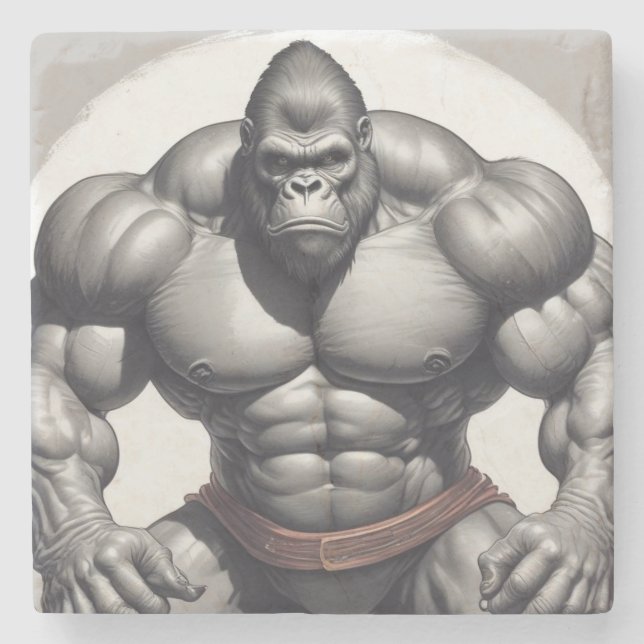 Dessous-de-verre En Pierre Dessin d'art pop de Gorilla Bodybuilder (Devant)