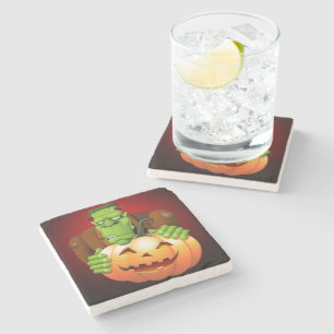 Dessous-de-verre En Pierre Dessin de Frankenstein Monster avec Citrouille
