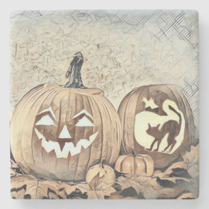 Dessous-de-verre En Pierre Dessin des couleurs d'automne des citrouilles vint