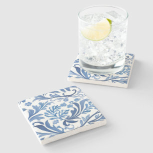 Dessous-de-verre En Pierre Dessin floral bleu et blanc Motif de chinoiserie