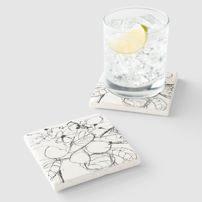 Dessous-de-verre En Pierre Dessin Plante Abstrait (Côté)
