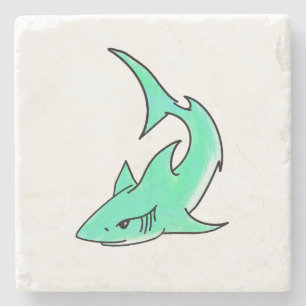 Dessous-de-verre En Pierre dessin souriant requin menthe bleu vert océan anim
