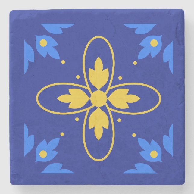 Dessous-de-verre En Pierre Dessous de verre en azulejo bleu et jaune (Devant)