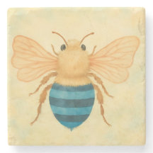 Dessous de verre en pierre abeille à bandes bleues