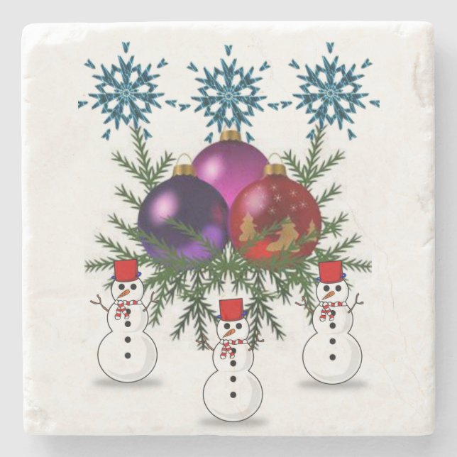 Dessous-de-verre En Pierre Dessous de verre en pierre de marbre de neige Noël (Devant)