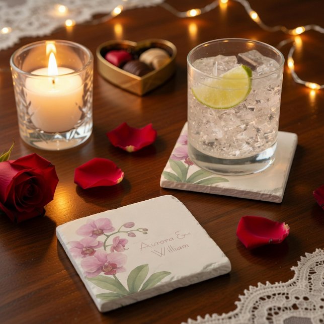 Dessous-de-verre En Pierre Dessous de verre en pierre florale d'orchidée pers (Créateur téléchargé)