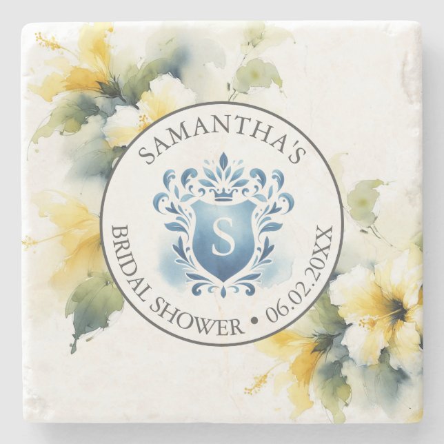 Dessous-de-verre En Pierre Dessous de verre Monogramme Floral Mariage Thème (Devant)