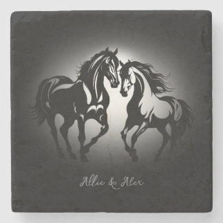 Dessous-de-verre En Pierre Deux chevaux en amour noir blanc cheval couple amo