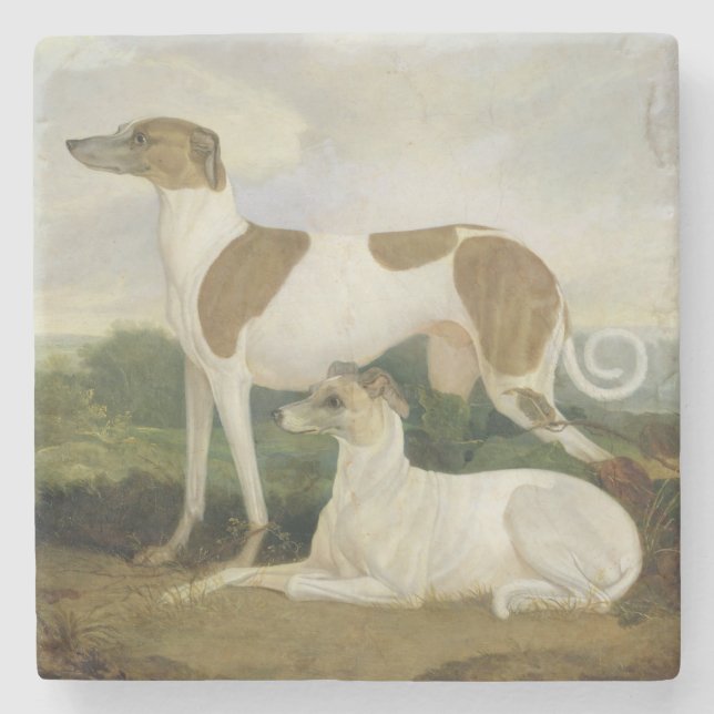 Dessous-de-verre En Pierre Deux lévriers dans un paysage (huile sur la toile) (Devant)
