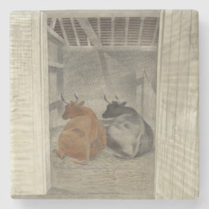 Dessous-de-verre En Pierre Deux vaches dans une stabilité (par Eric Ravilious