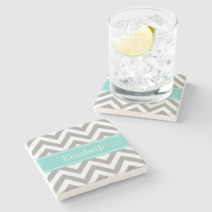 Dessous-de-verre En Pierre Dk Gray White LG Chevron Turquoise