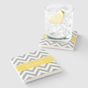 Dessous-de-verre En Pierre Dk Gris Blanc LG Chevron Ananas Monogramme Initial