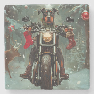 Dessous-de-verre En Pierre Doberman Chien équitation Moto Noël