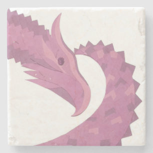 Dessous-de-verre En Pierre Dragon cardiaque mauve sur blanc