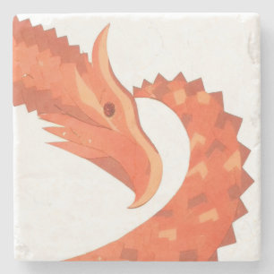 Dessous-de-verre En Pierre Dragon de coeur orange sur blanc