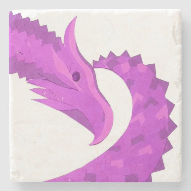 Dessous-de-verre En Pierre Dragon de coeur violet clair sur blanc (Devant)