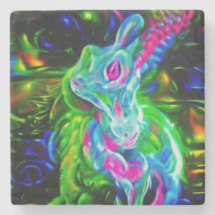 Dessous-de-verre En Pierre Dragon de lapin psychédélique à Neon Imaginaire