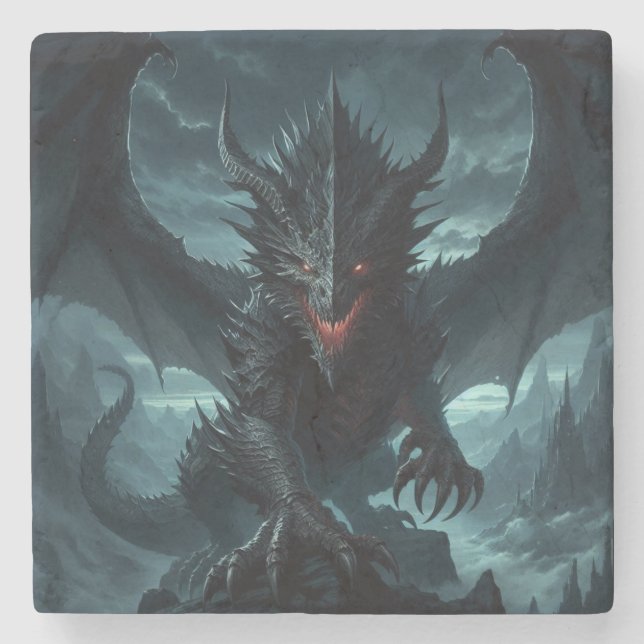 Dessous-de-verre En Pierre Dragon sombre et médiéval (Devant)