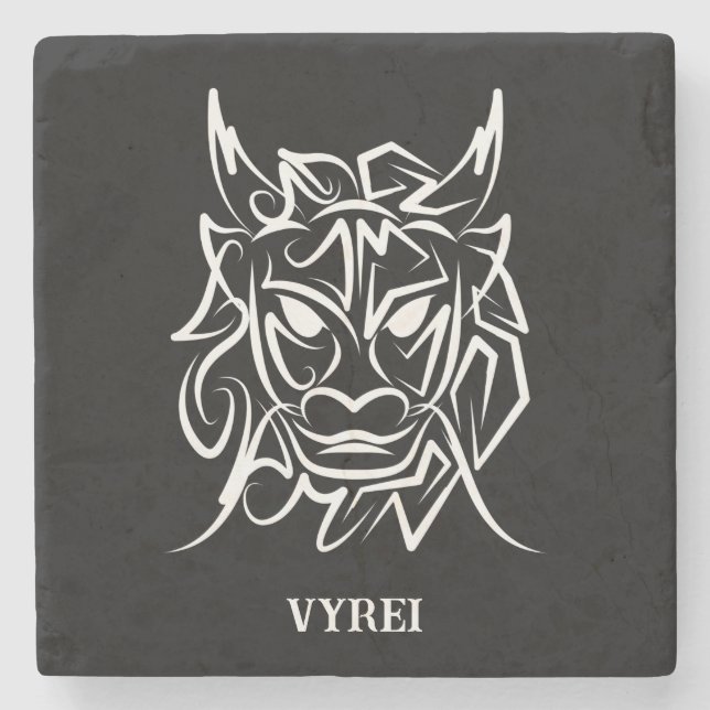 Dessous-de-verre En Pierre Dragon tribal noir et blanc (Devant)
