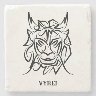 Dessous-de-verre En Pierre Dragon tribal noir et blanc