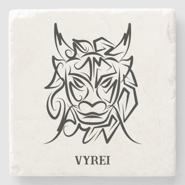 Dessous-de-verre En Pierre Dragon tribal noir et blanc (Devant)