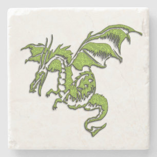 Dessous-de-verre En Pierre Dragon vert sur argent