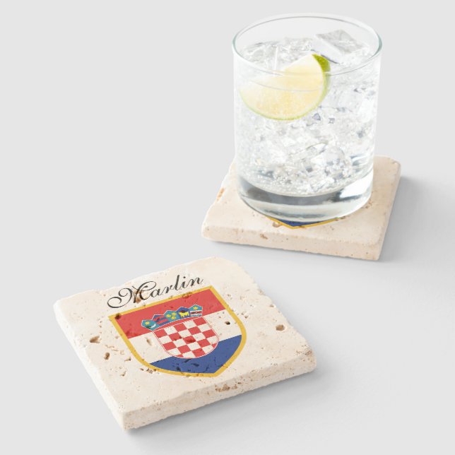 Dessous-de-verre En Pierre Drapeau de la Croatie personnalisé (Côté)