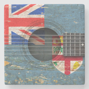 Dessous-de-verre En Pierre Drapeau des Fidji sur la vieille guitare