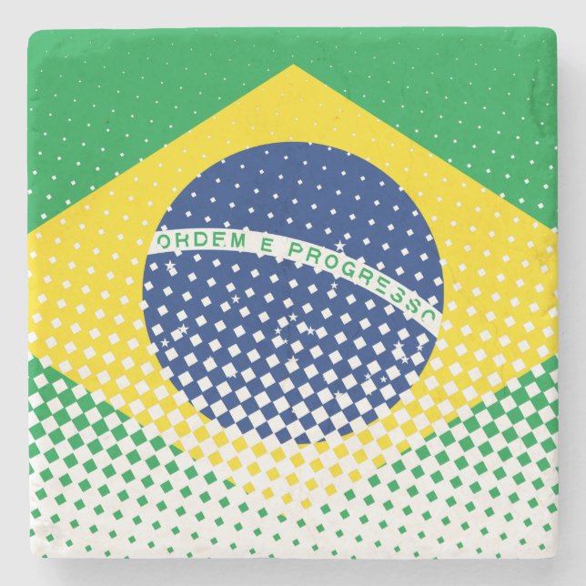 Dessous-de-verre En Pierre Drapeau Du Brésil Avec Effet Halftone (Devant)