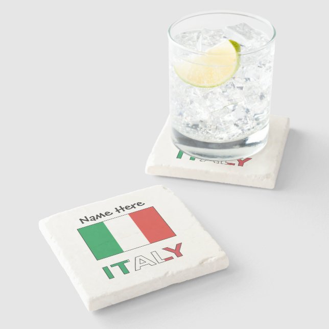 Dessous-de-verre En Pierre Drapeau italien avec votre nom (Côté)
