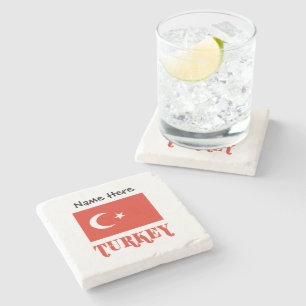 Dessous-de-verre En Pierre Drapeau turc personnalisé Turquie