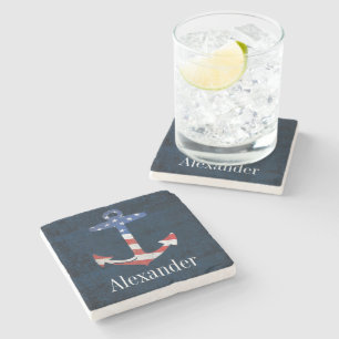 Dessous-de-verre En Pierre Drapeau vintage américain patriotique Ancre nauti