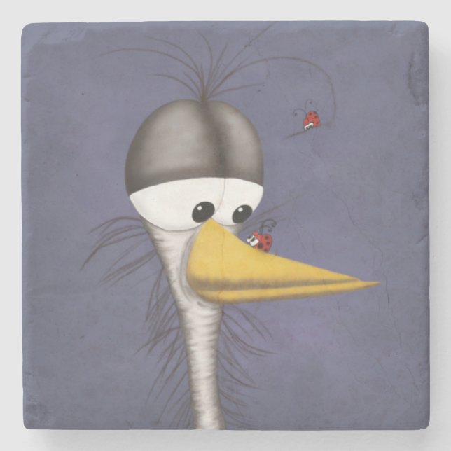 Dessous-de-verre En Pierre Drôle Cartoon Egret (Devant)