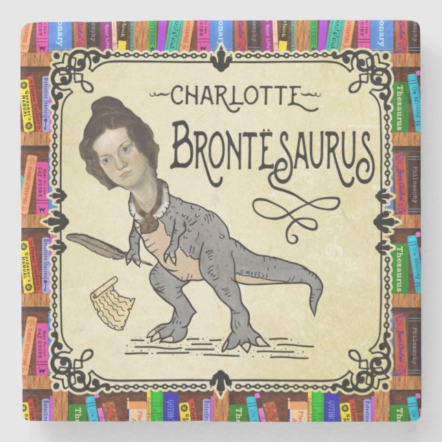 Dessous-de-verre En Pierre Drôle Charlotte Bronte Saurus Dinosaur Lecteur de  (Devant)