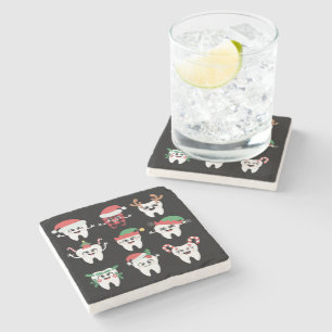 Dessous-de-verre En Pierre Drôle Dental Noël Dents mignon Noël Dentiste