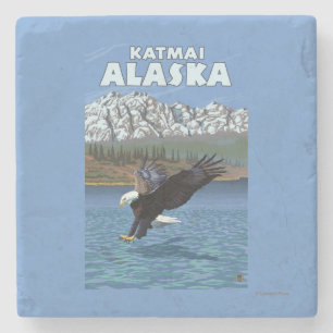 Dessous-de-verre En Pierre Eagle chauve plongeant - Katmai, Alaska