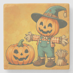 Dessous-de-verre En Pierre Écran d'Halloween/Automne mignon et citrouille