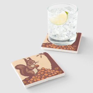 Dessous-de-verre En Pierre 🐿️ Écureuil d'Automne