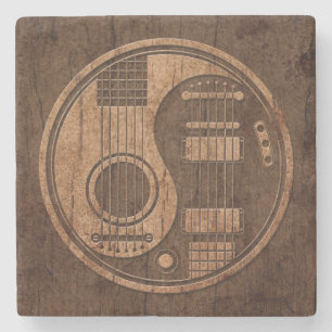 Dessous-de-verre En Pierre Effet acoustique en bois de Yin Yang de guitares