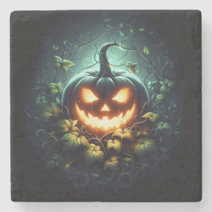 Dessous-de-verre En Pierre Éffrayant nature brillant Halloween citrouille