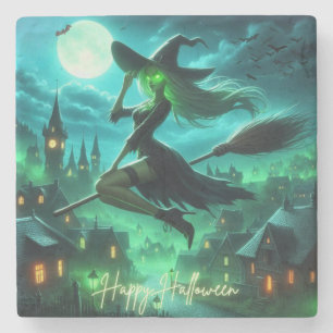 Dessous-de-verre En Pierre Éffrayante verdure Halloween sorcière