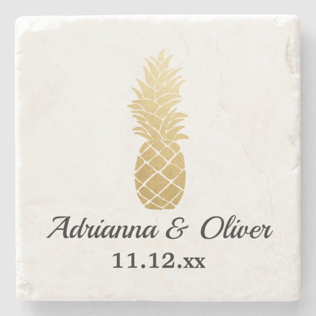 Dessous-de-verre En Pierre Élégance tropicale | Mariage ananas (Devant)