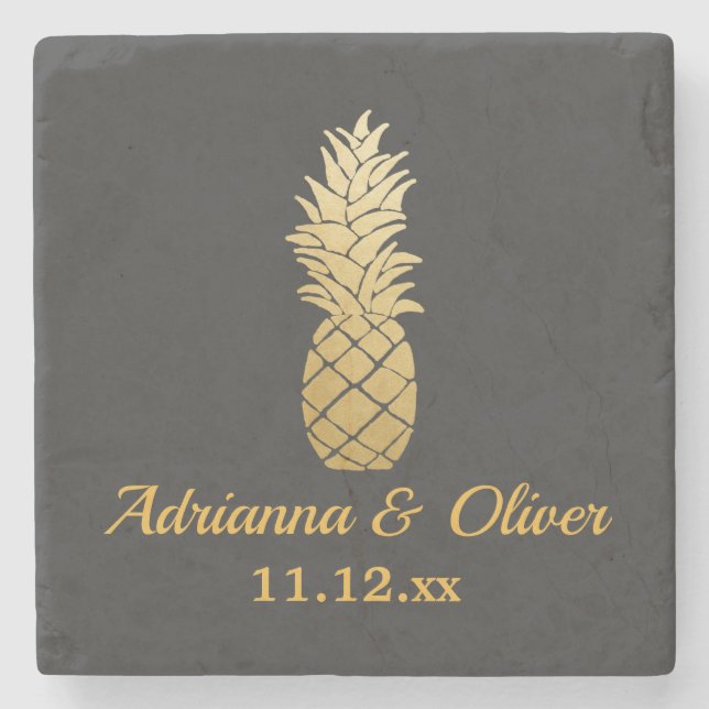 Dessous-de-verre En Pierre Élégance tropicale | Mariage ananas (Devant)