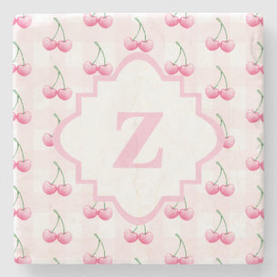 Dessous-de-verre En Pierre Elégant aquarelle rose cerisier Monogramme