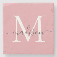 Élégant Blush rose Gris Monogramme Feminine Script