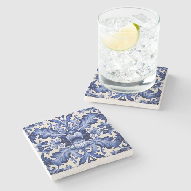 Dessous-de-verre En Pierre Élégant Chic Delware Blue Flower (Côté)