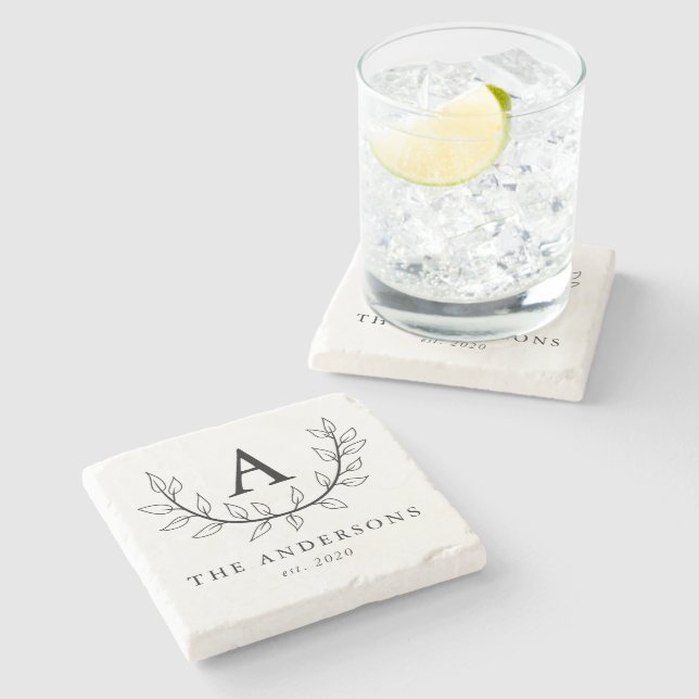 Dessous-de-verre En Pierre Élégant Monogramme Feuille (Côté)