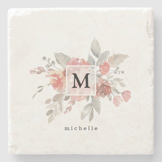 Dessous-de-verre En Pierre Élégant Monogramme rose pâle Dusty (Devant)