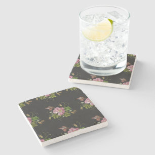 Dessous-de-verre En Pierre Élégant Motif floral broderie Arrière - plan noir