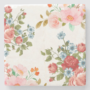 Dessous-de-verre En Pierre Élégant motif floral carré